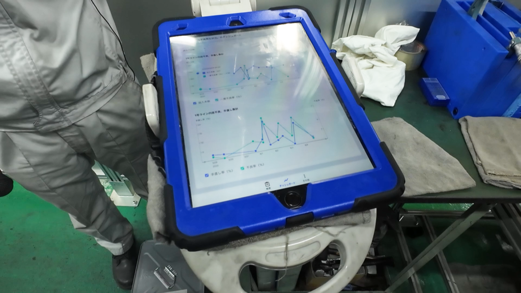 タブレットで現場データを確認する様子を示す画像