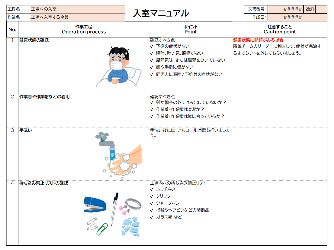 食品工場　入室マニュアル例