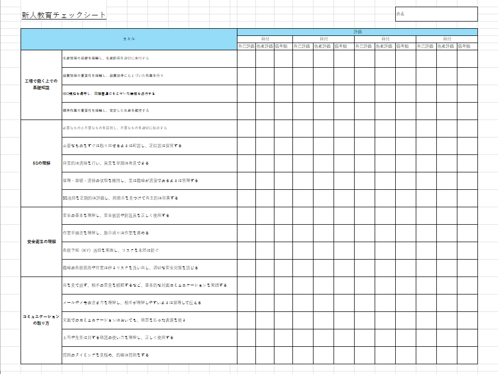 工場の新人教育で使えるチェックシートのテンプレ